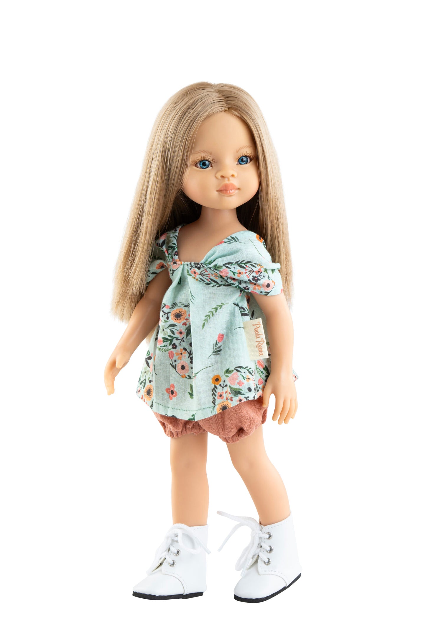 Paola Reina Roxane 32cm doll with blonde hair, blue eyes and floral outfit