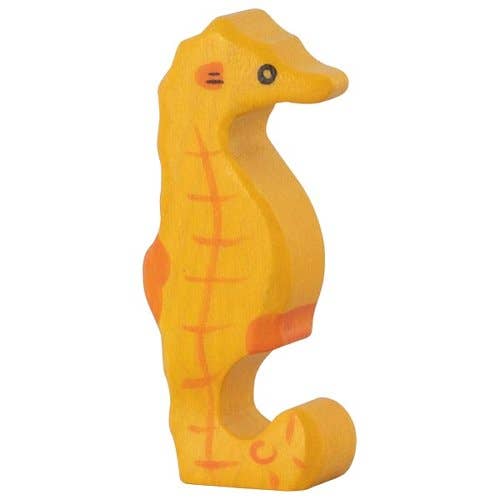 Holztiger Seahorse handcrafted wooden marine animal figure with yellow body and hand-painted details