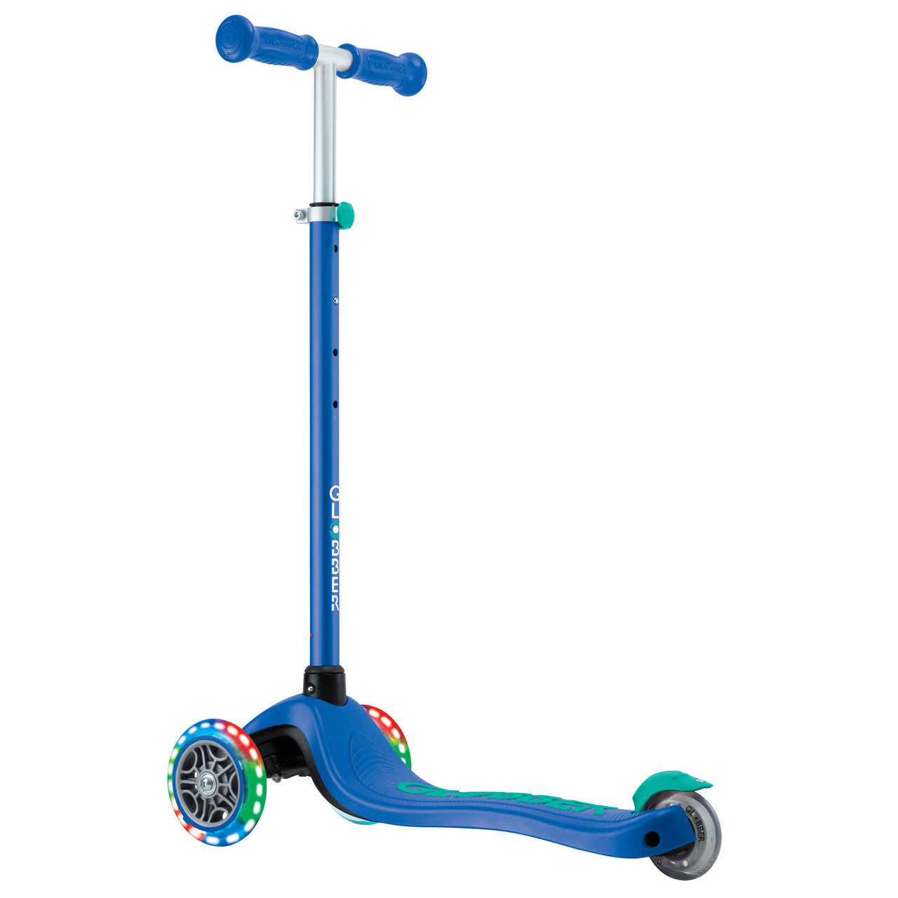 Globber Primo PLUS with LIGHTS 3 Wheel Scooter - Navy Blue/ Emerald Green
