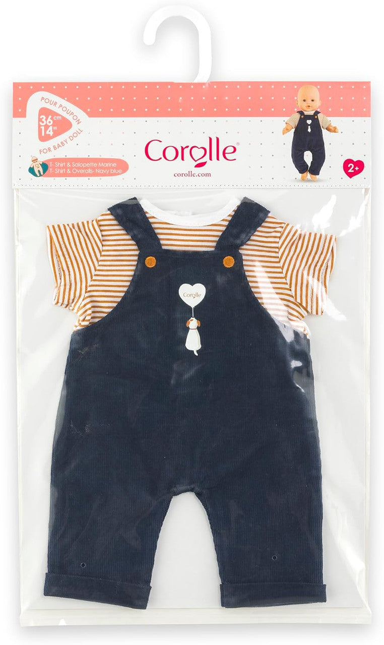 Corolle - Striped T-Shirt and Navy Overalls for Corolle 36cm Mon Grand Baby Dolls