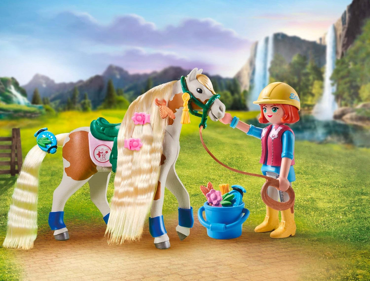 Playmobil - Horses of Waterfall - Ellie and Horse Pinto with Hair Accessories 71639
