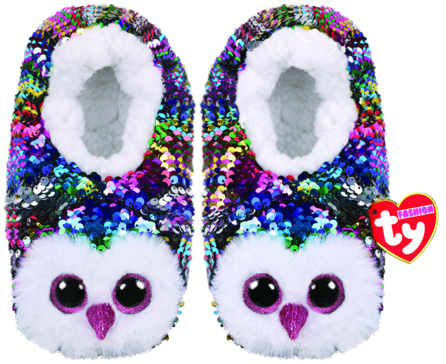 TY Fashion- Owen the Multicoloured Owl Sequin Slippers Medium