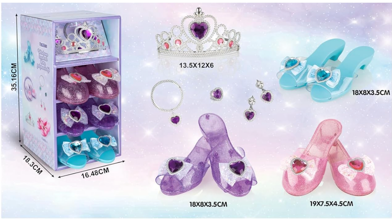 Princess Dress Up Set - Purple Heart Tiara & 3 Pairs of Shoes