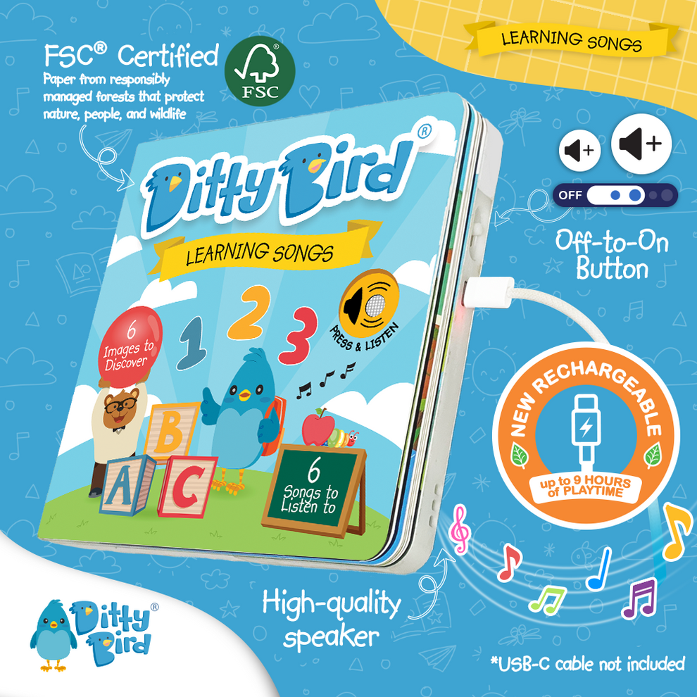 Ditty Bird - Learning Songs Board Book | USB-C Rechargeable