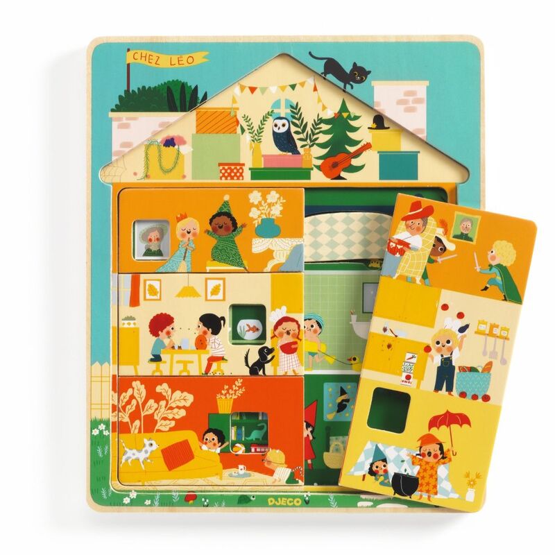 Djeco Chez Leo 3 Layer Wooden Puzzle - 12pc Puzzle for Toddlers