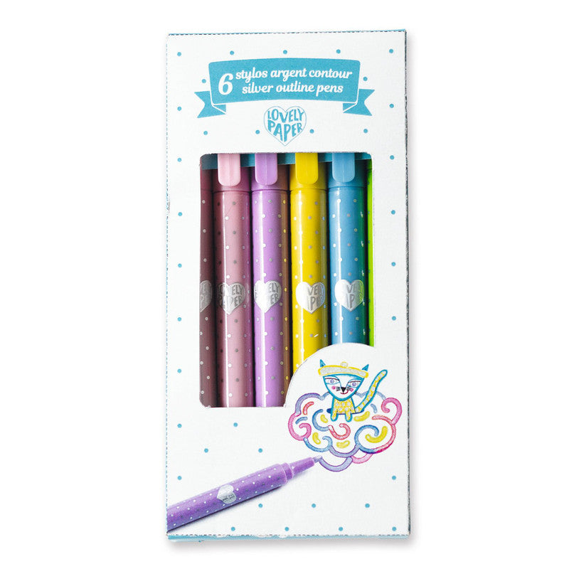 Djeco - 6 Silver Outline Pens