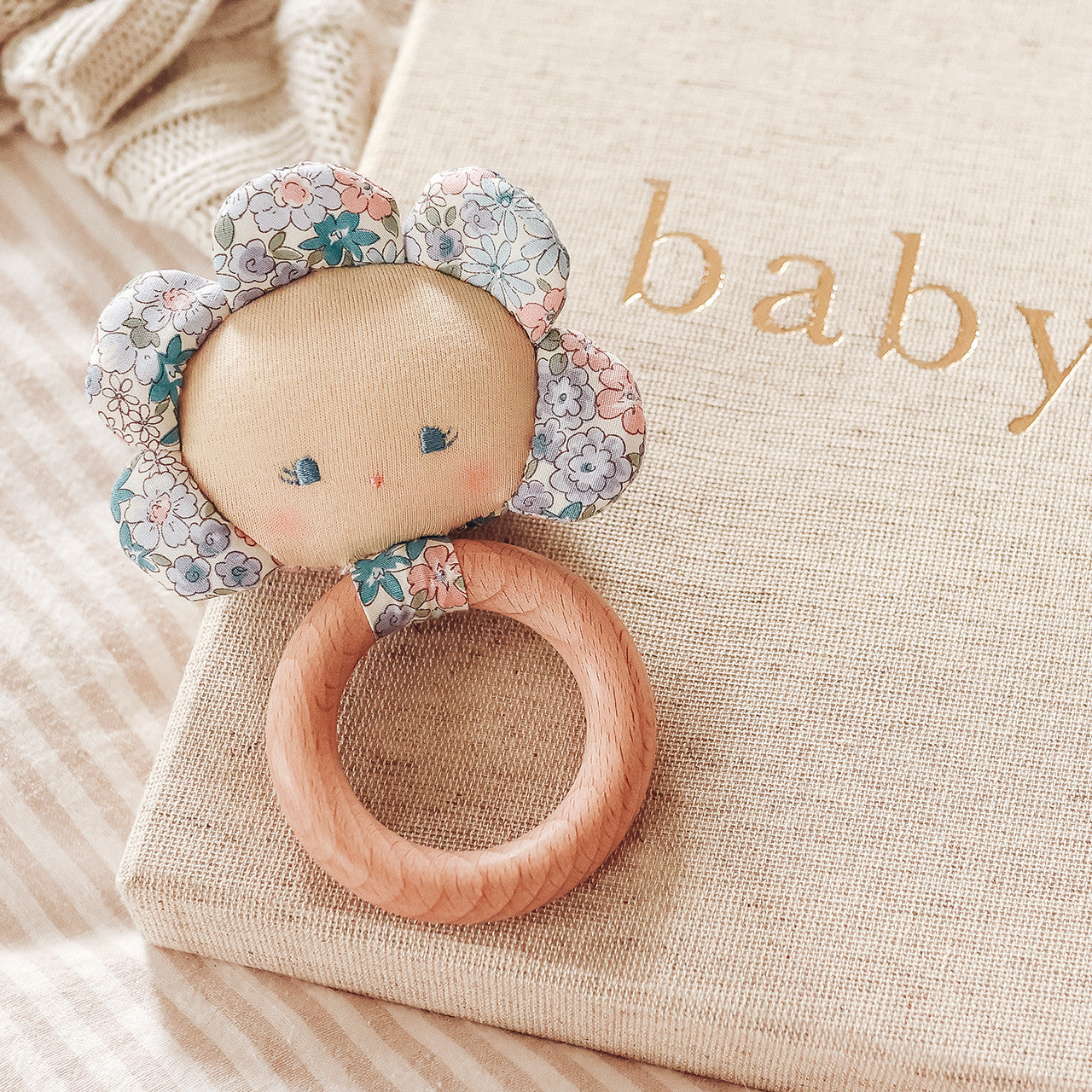 Alimrose - Flower Baby Teether Rattle Liberty Blue