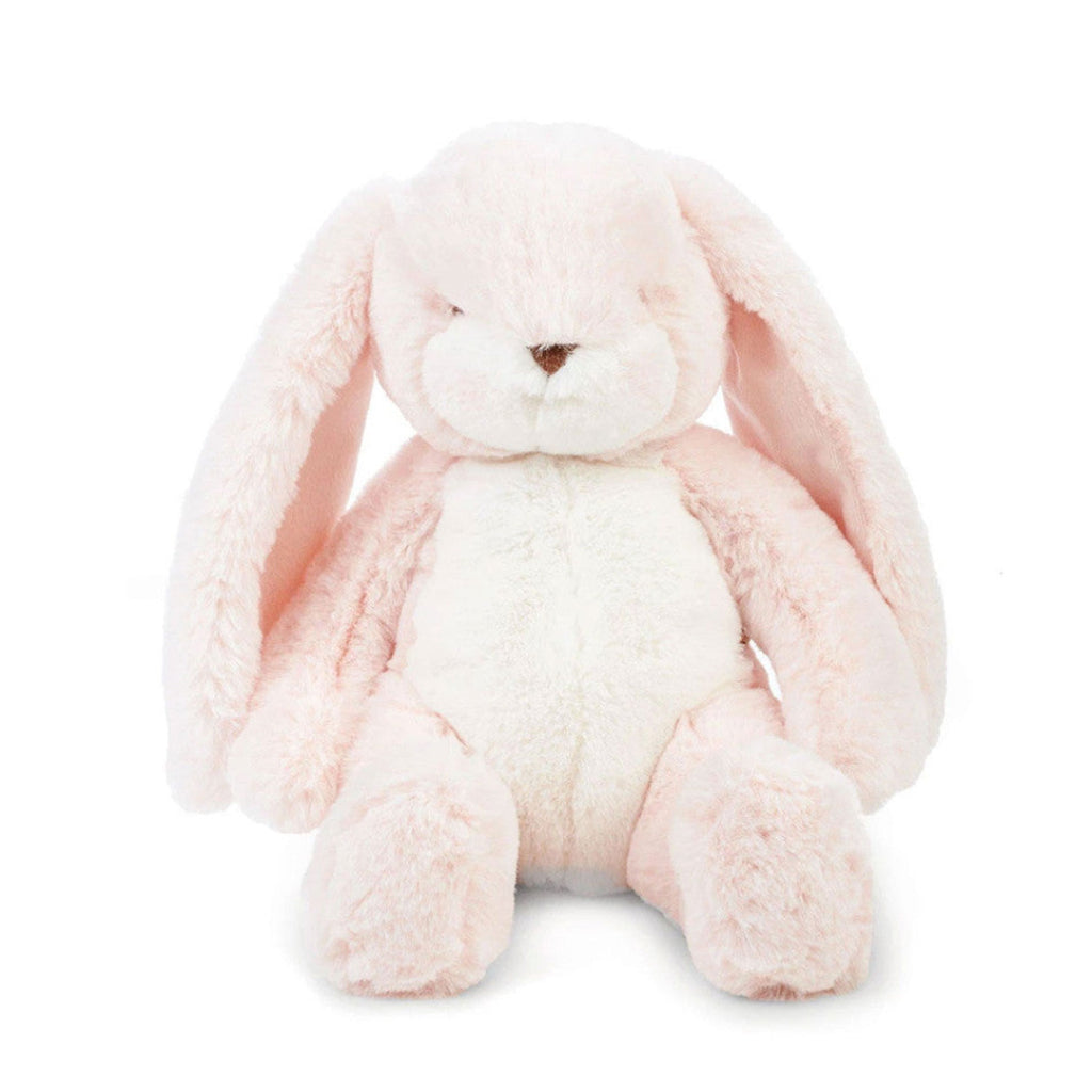 Pink plush bunny toy on a white background