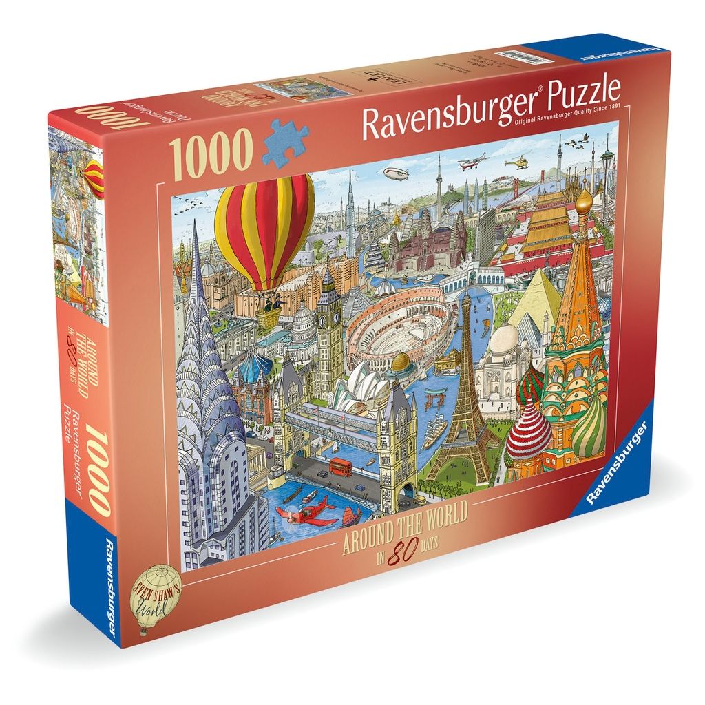Close-up of puzzle pieces from the Ravensburger Around the World in 80 Days 1000 piece jigsaw puzzle