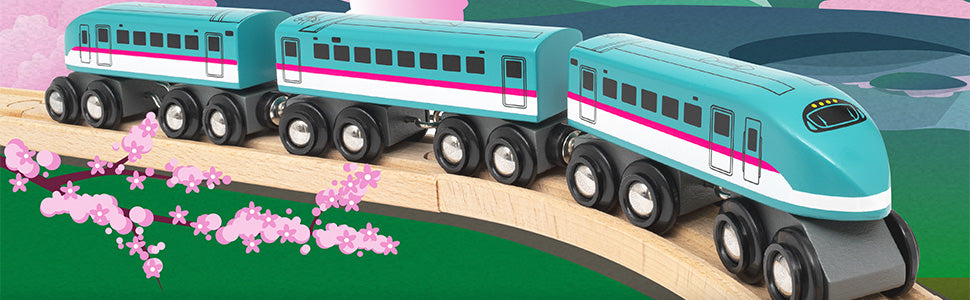 BRIO World Trains of the World Shinkansen Series E5 Hayabusa Japanese bullet train with two power cars and passenger carriage