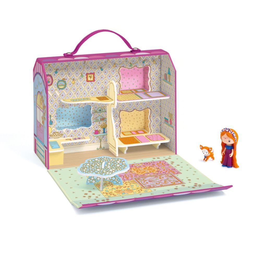 Djeco Tinyly Bluchka and Indie house in its gift box, a collectable mini playset for kids