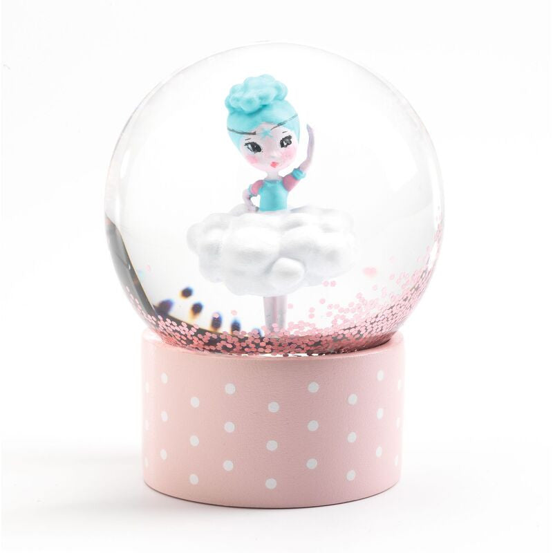 Djeco So Cute Mini Snow Globe Ballerina with turquoise dancer and pink base