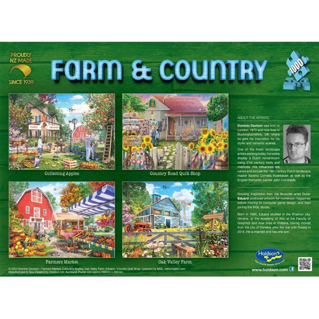 Fences, grazing stock and worked paddocks running to the horizon in the Oak Farm puzzle artwork