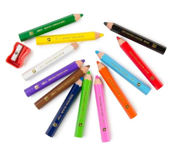 Educational Colours - Stubby Washable Colouring Pencil (12 pack) & Sharpener