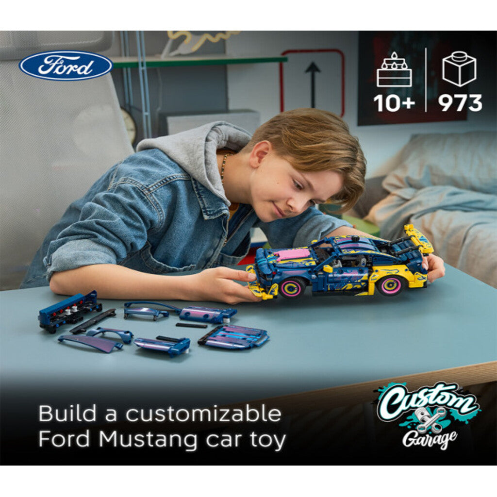 Top-down view of the LEGO 42236 Ford Mustang GT showing the racing stripe detailing