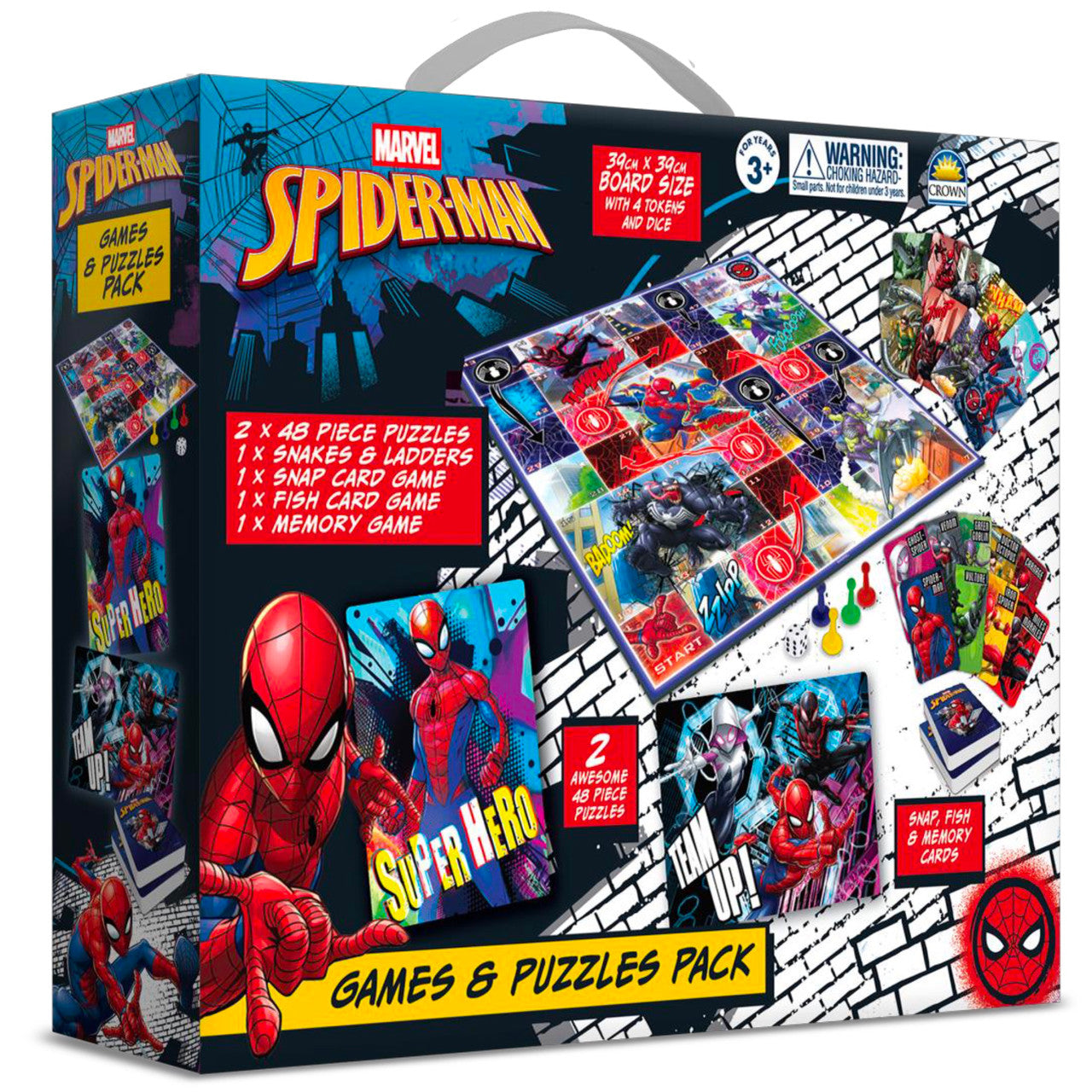 Marvel Spider-Man games and puzzles pack featuring puzzles, card games and board game activities