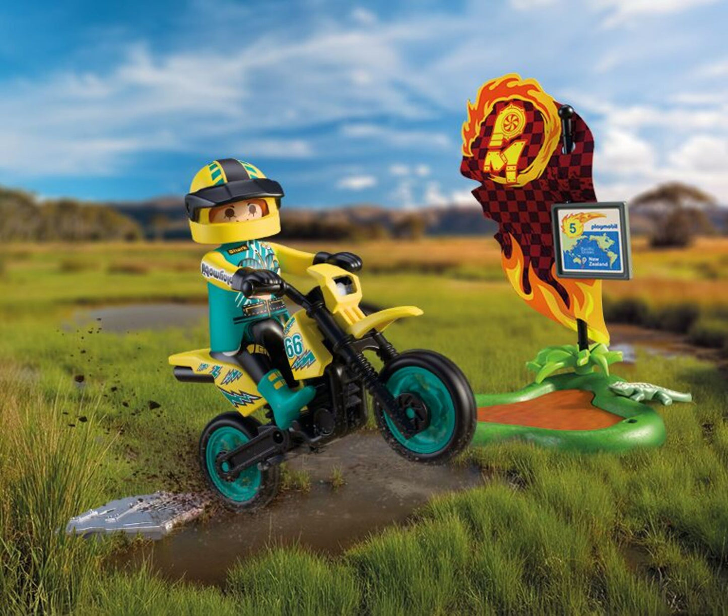 PLAYMOBIL Offroad Motor Bike 72065 rally racer with off-road motorcycle, jump ramp and muddy swamp accessories