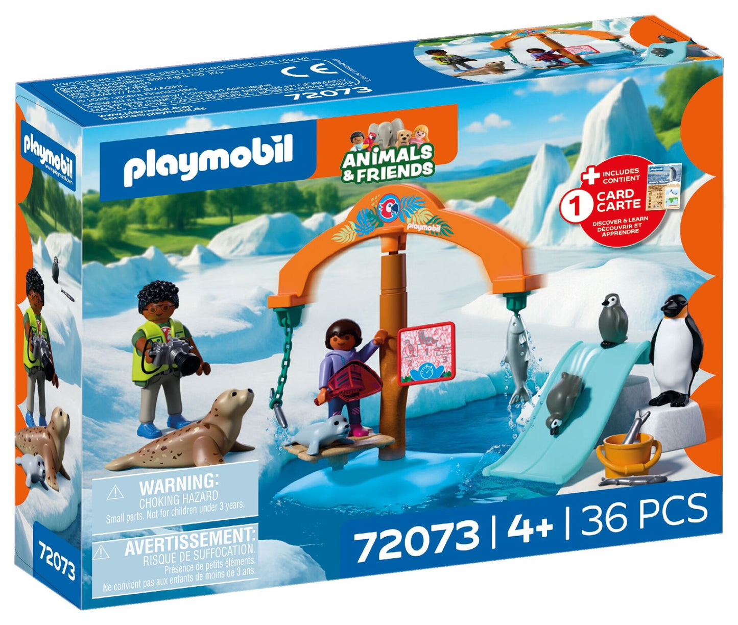 PLAYMOBIL Zoo Ice Expedition 72073 with explorer figures, emperor penguins, seals, feeding carousel and Antarctic accessories