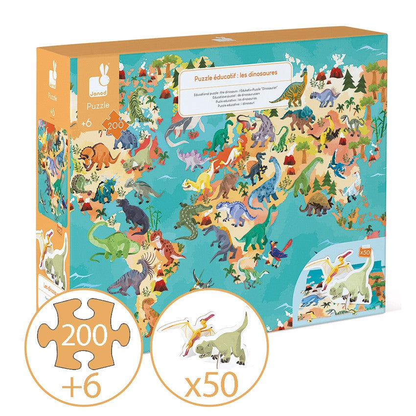 Janod 200 Piece- Educational Dinosaur Puzzle