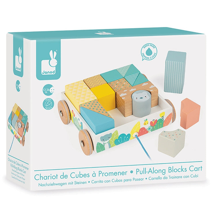 Janod - Pure Pull Along Blocks Cart