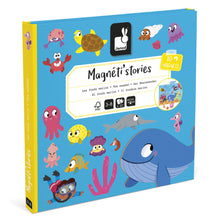 Children's magnetic storybook with marine animal illustrations on a blue background