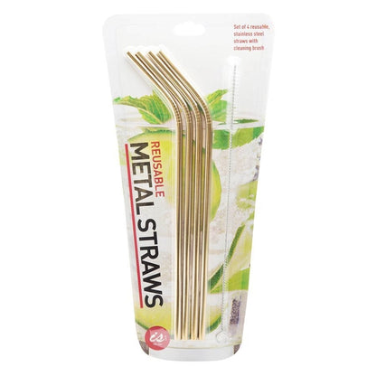 IS GIFT - Reusable Metal Drinking Straws - Gold (Set of 4)