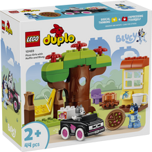 LEGO DUPLO Bluey Pizza Girls with Muffin and Bluey 10469 featuring Bluey, Muffin, toy car, tree swing and pizza play accessories