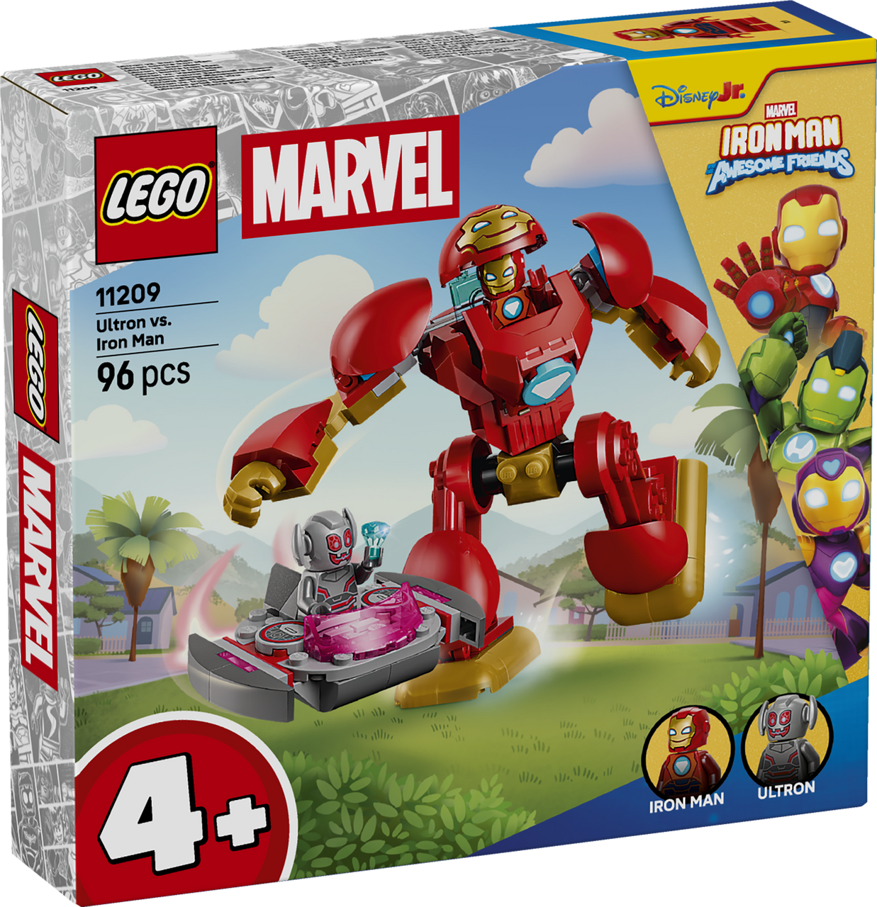 LEGO Marvel Ultron vs Iron Man 11209 featuring Iron Man mech suit, Ultron minifigure and flying vehicle