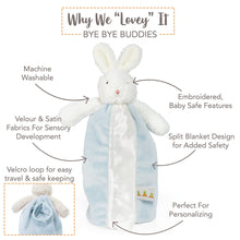Bud Bunny Bye Bye Buddy features: satin trim, embroidered face, loop and carrot tag