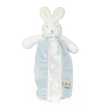 Bunnies By The Bay Bud Bunny Bye Bye Buddy, a white bunny lovey with blue satin-lined blanket