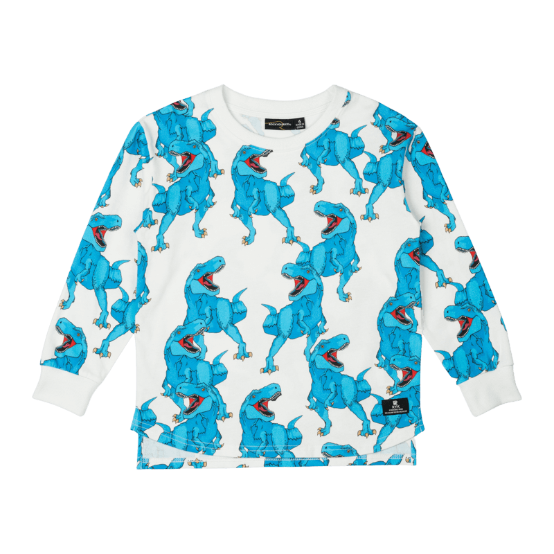 Rock Your Baby - Blue Rex Roar Long Sleeve T-shirt (size 8-12)