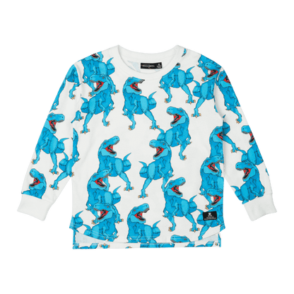Rock Your Baby - Blue Rex Roar Long Sleeve T-shirt (size 8-12)