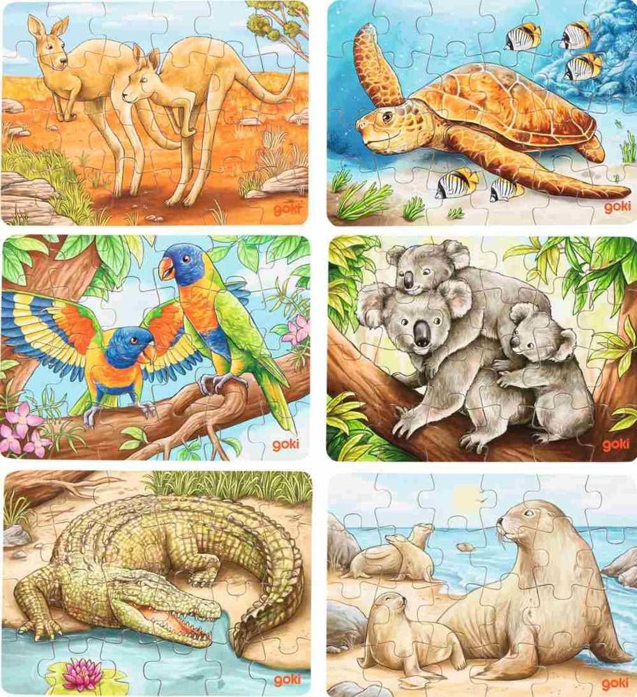 Goki - Travel Size Mini Australian Animals Puzzle 24pcs - Kangaroos