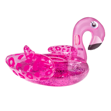 Swim Essentials Neon Pink Flamingo inflatable ride on measuring 150cm with sturdy grab handles for pool and beach adventures