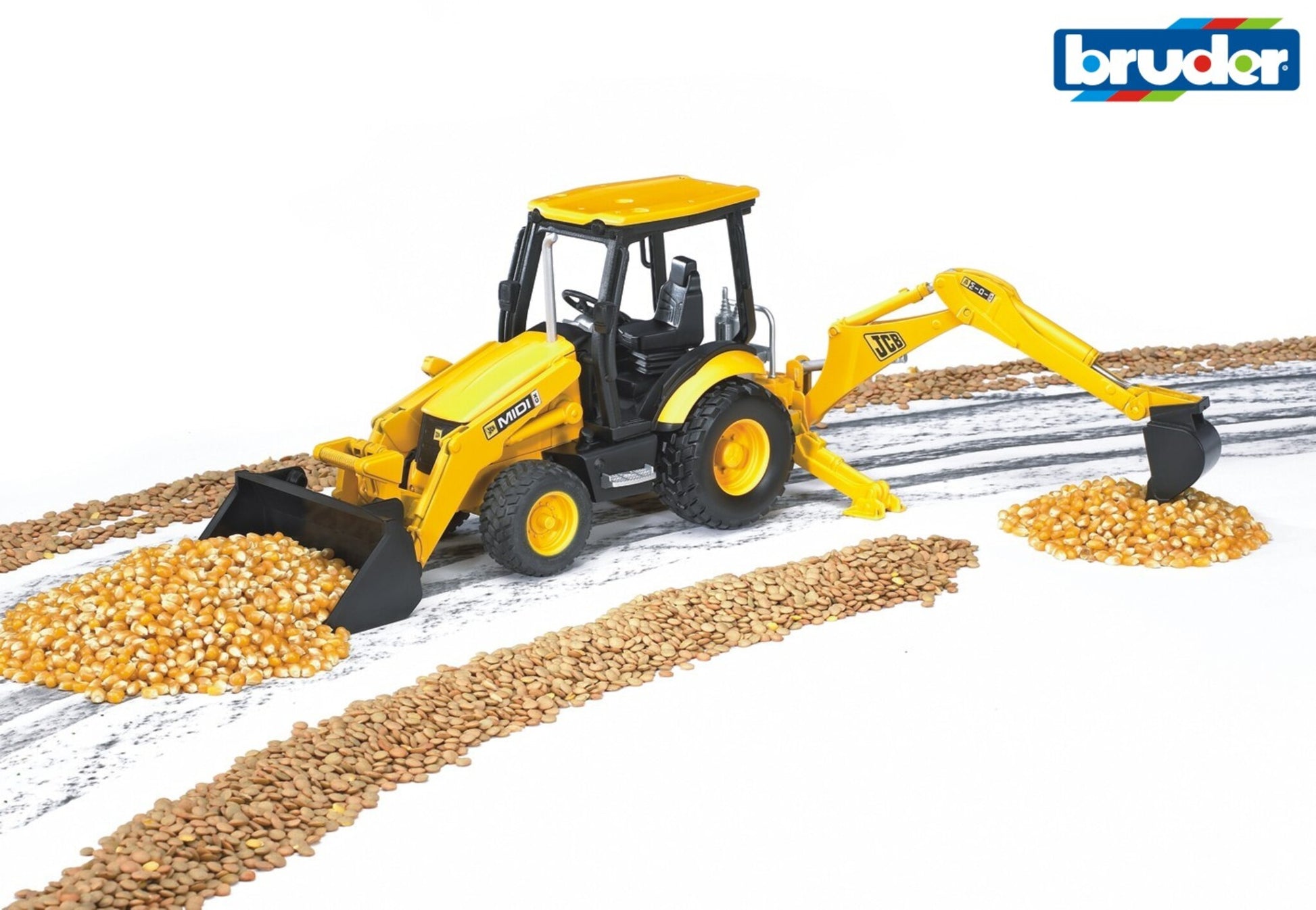 Bruder JCB MIDI CX Backhoe Loader 02427 1:16 scale construction vehicle with functional front loader and rear excavator