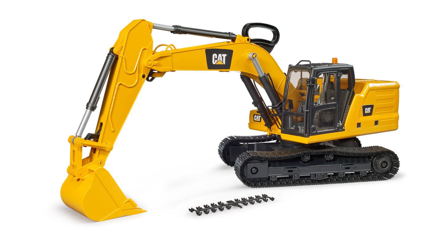 Bruder CAT Excavator 02483 1:16 scale construction toy with articulated black tracks and fully functional excavator arm