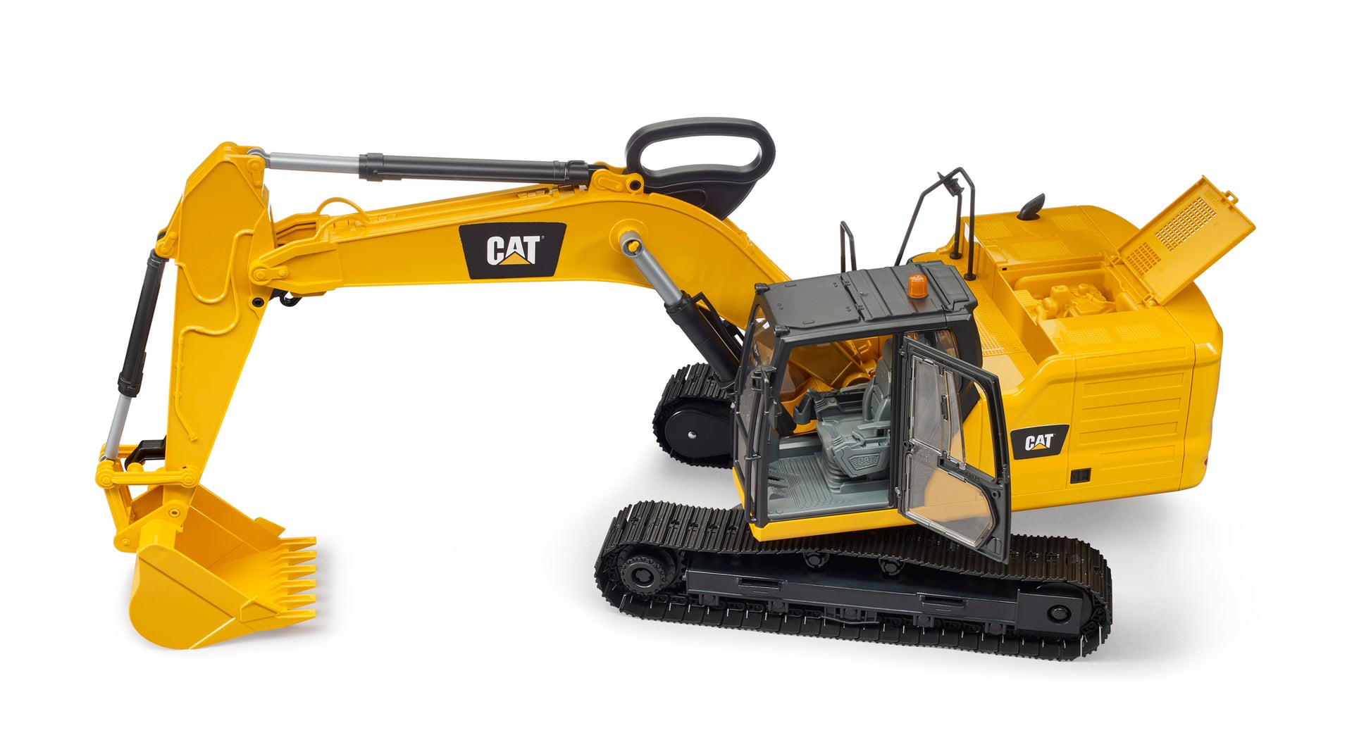Bruder CAT Excavator 02483 1:16 scale construction toy with articulated black tracks and fully functional excavator arm