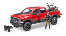 Bruder RAM 2500 Power Wagon 02502 with Ducati Scrambler Desert Sled motorcycle and rider in 1:16 scale