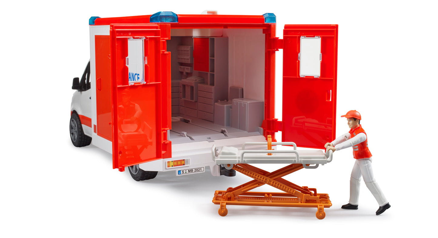 Bruder Mercedes-Benz Sprinter Fire Engine 02673 with extendable ladder, working water pump, rescue basket and light and sound module