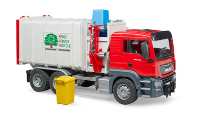 Bruder MAN TGS Side Loading Garbage Truck 03761 with working side loading arm and tilting refuse body