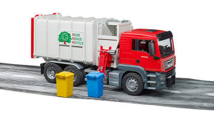 Bruder MAN TGS Side Loading Garbage Truck 03761 with working side loading arm and tilting refuse body
