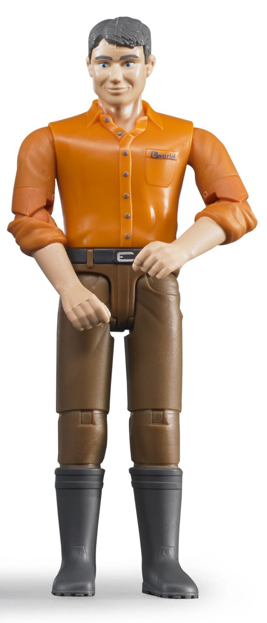 Bruder bWorld Man Figure 60007 wearing brown jeans, articulated 1:16 scale figure for Bruder vehicles