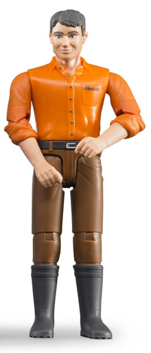 Bruder bWorld Man Figure 60007 wearing brown jeans, articulated 1:16 scale figure for Bruder vehicles