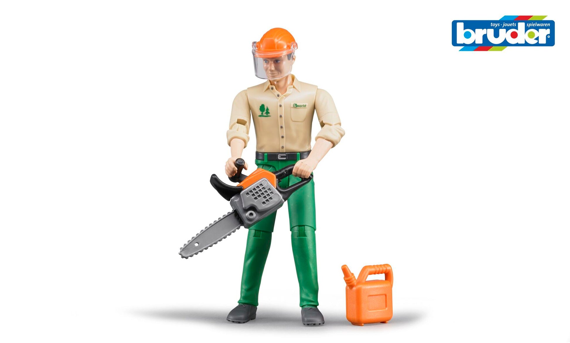 Bruder Forestry Worker with Accessories 60030 | 1:16 Scale Poseable Figure with Chainsaw