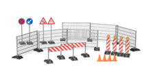 Bruder 24162007 construction site accessory set with safety fencing, traffic cones and hazard warning signs in 1:16 scale