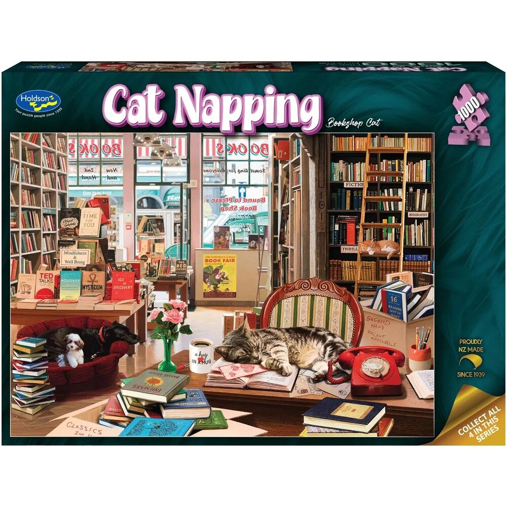 Holdson 1000pc - Cat Napping Bookshop Cat Puzzle