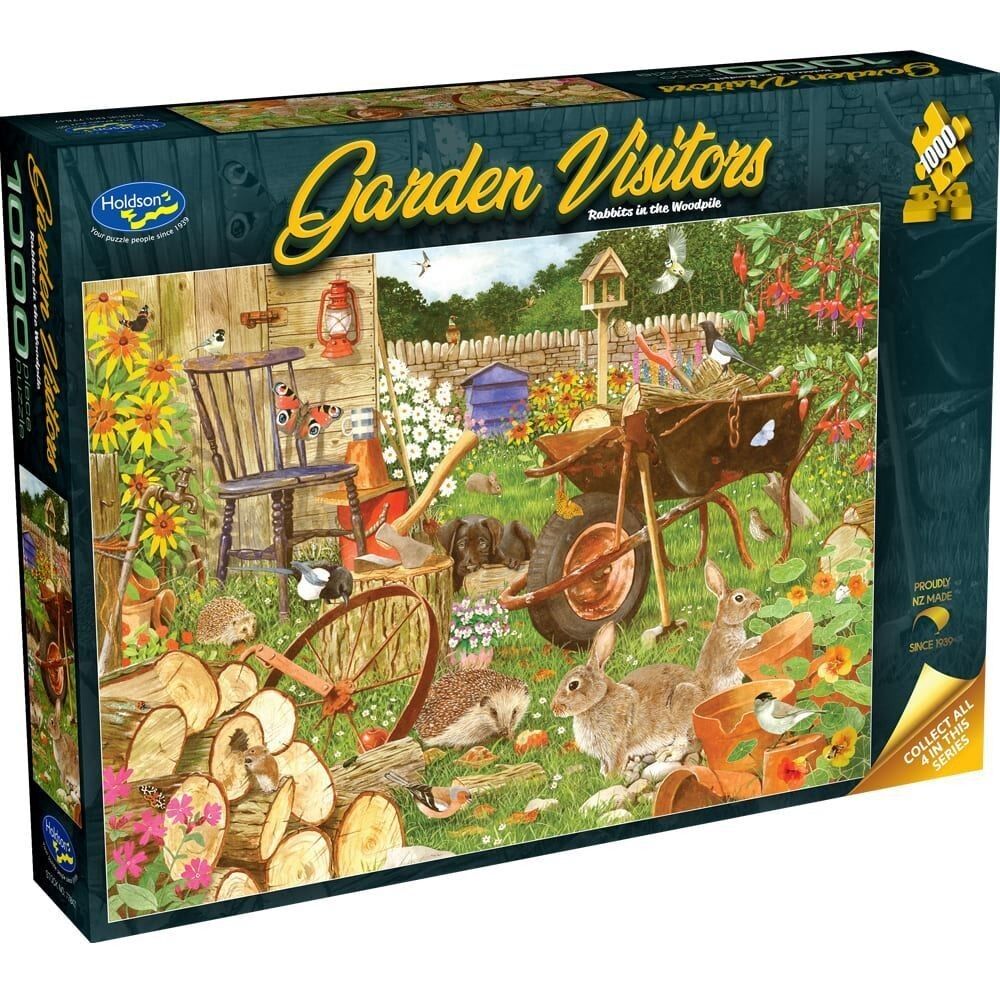 Holdson 1000pc - Garden Visitors Rabbits in the Woodpile Puzzle