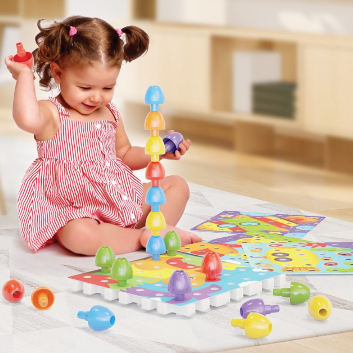 Quercetti Jumbo Peggy – 36 Pegs & 9 Boards (2+ Years)