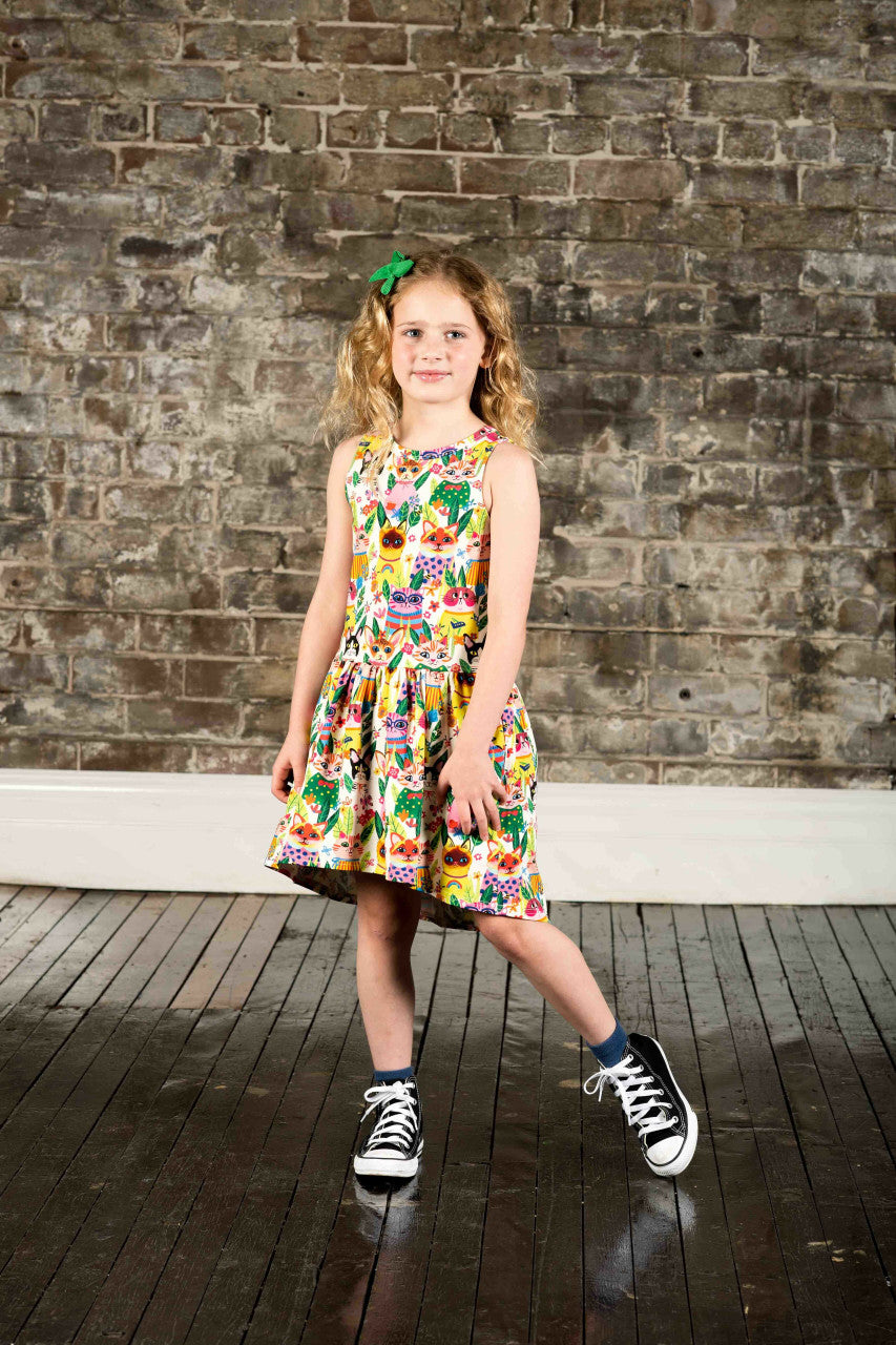 Cool Cats Sleeveless Drop Waist Dress