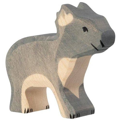 Holztiger Standing Koala handcrafted wooden Australian animal figure with hand-painted grey fur and natural timber finish